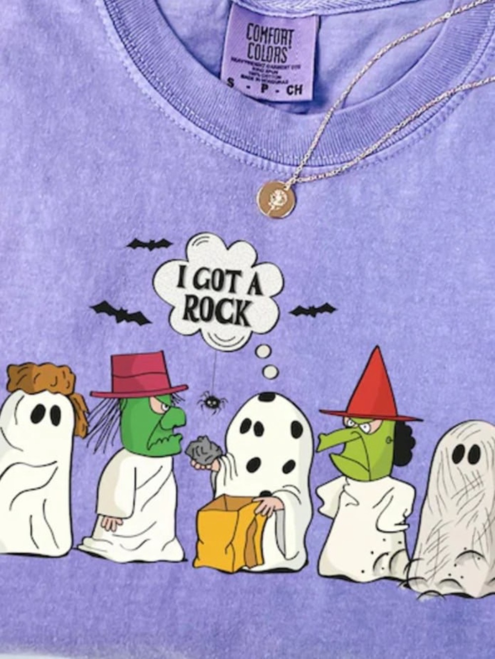 Comfort Colors violet Halloween Graphic Tee with Ghosts - Picture 2 of 4